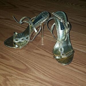 Celeste gold bling rhinestone heels Sz 6.5 EUC